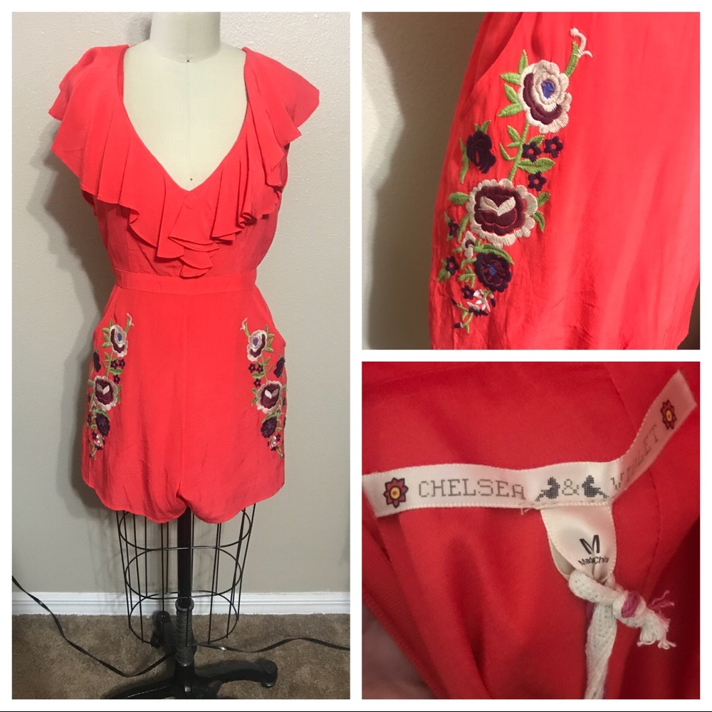 Red embroidered romper